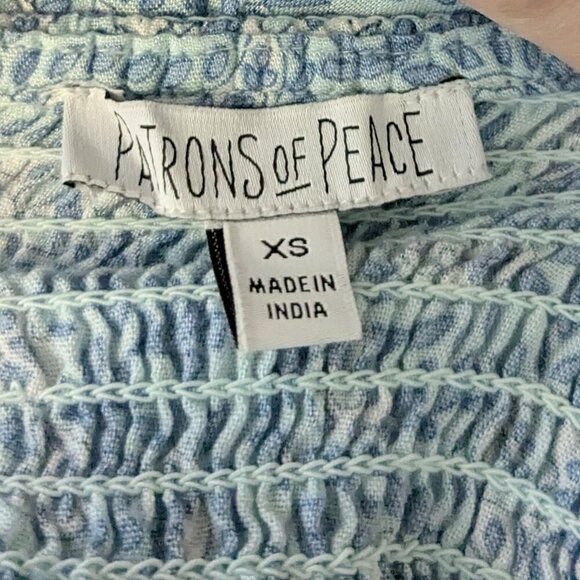 PATRONS OF PEACE Blue Floral Smocked Maxi Halter Jumpsuit; Size XS - Picture 3 of 5